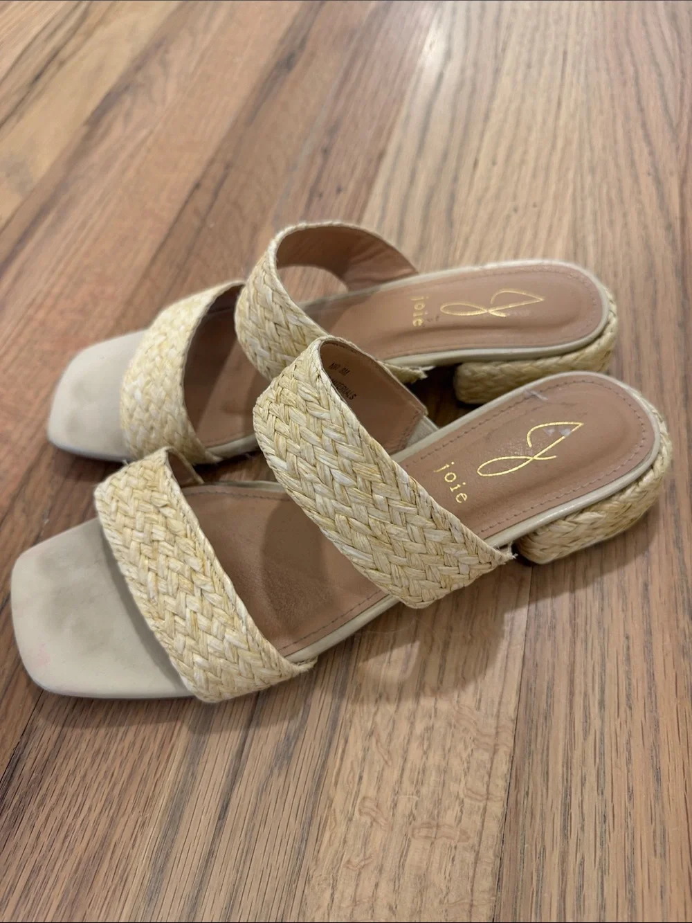 Joie Cream Braided Two‑Strap Wedge Slides